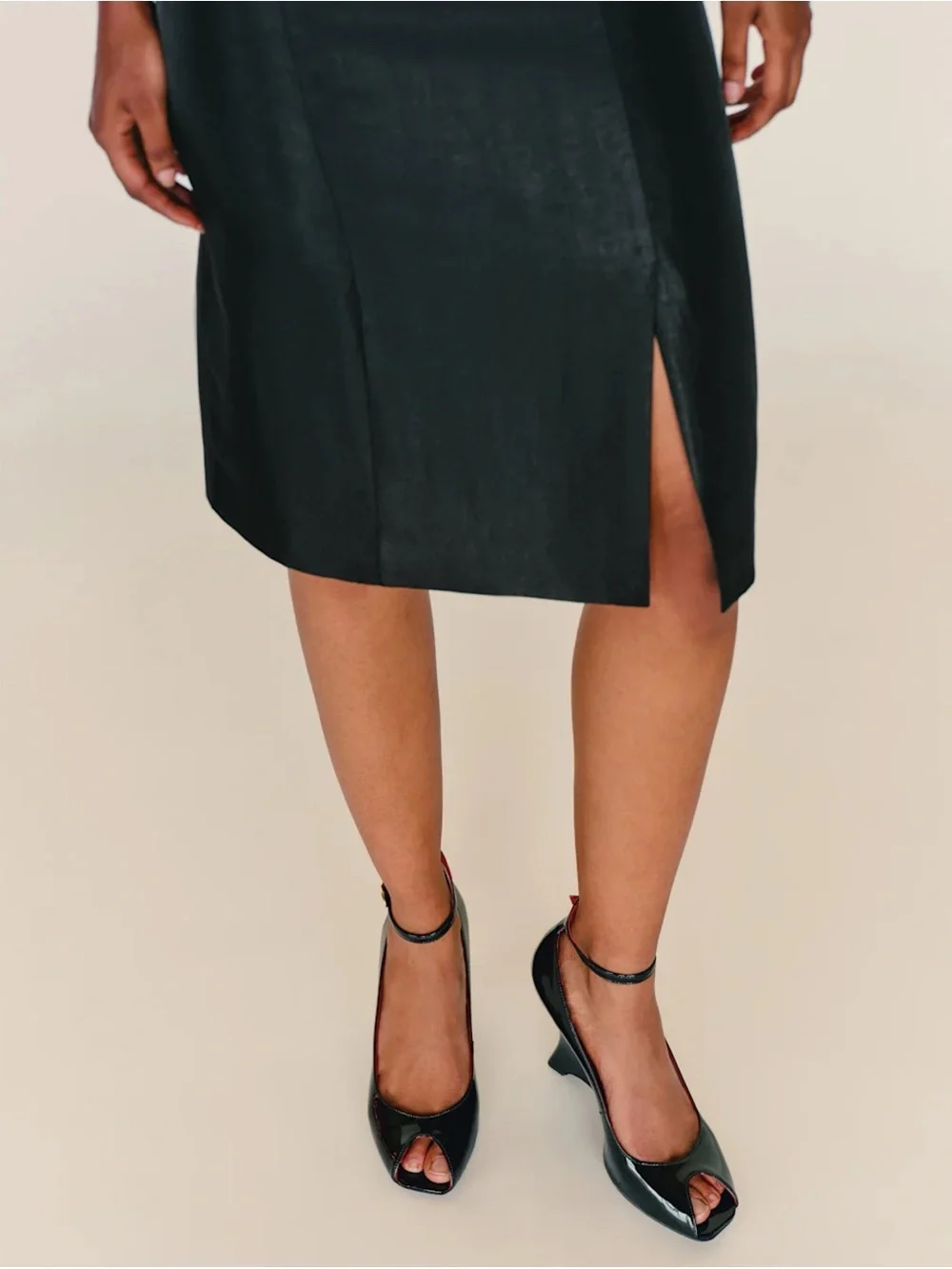 New Reformation x Camille Rowe Cheri Wedge Heels Black 7
